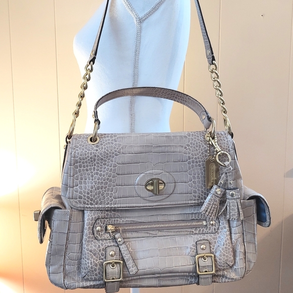 COACH Sydney Embossed Exotic Croc Flap Satchel Limited Edition Pearl RARE 14615 - Picture 10 of 16